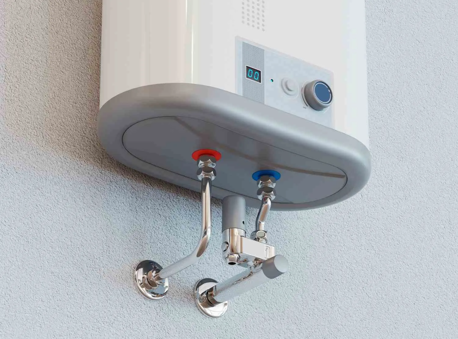 Wall mounted tank water heater with hot and cold supply lines